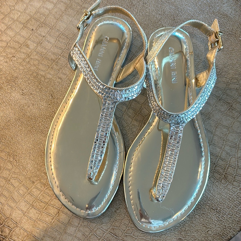 Gianni Bini gold metallic sandals with jewels embellishment . Never worn .